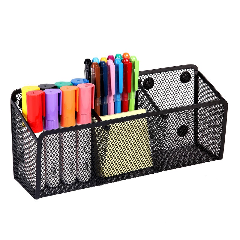 Ameceres Magnetic Pencil Holder - Extra Strong Magnets Mesh Marker Holder Perfect for Whiteboard, Refrigerator and Locker Accessories (3 Baskets, 1 Pack Black) - Image 1